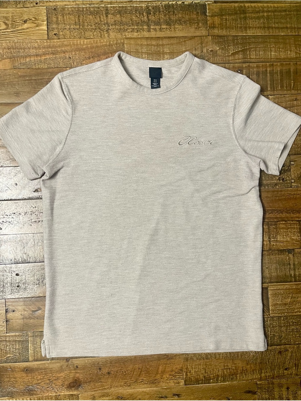Men's Tee Shirt H+M Size Medium Short Sleeve Crew Neck 100% Cotton T-Shirt Beige